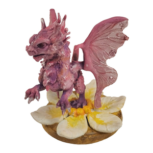 Fairy dragon, Νεραιδοδράκος πανω σε λουλόυδι, Διακοσμητική μινιατούρα φιγούρα ζωγραφισμένη στο χέρι 5εκ - ζωγραφισμένα στο χέρι, ρητίνη, νεράιδα, μινιατούρες φιγούρες