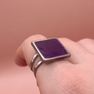 Ατσάλινο δαχτυλίδι με υγρό γυαλί αυξομειούμενο - μωβ - γυαλί, ατσάλι, boho, αυξομειούμενα - 3