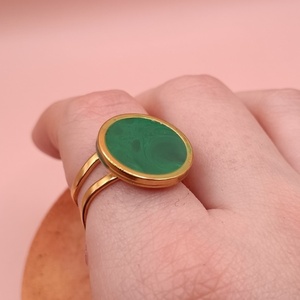 Ατσάλινο δαχτυλίδι με υγρό γυαλί αυξομειούμενο - πράσινο - γυαλί, στρογγυλό, ατσάλι, boho, αυξομειούμενα - 3