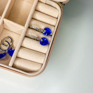 Σκουλαρίκια Κρεμαστές Καρδούλες Μπλε - στρας, ορείχαλκος, επάργυρα, καρφάκι - 2