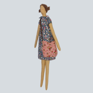 Υφασμάτινη διακοσμητική κούκλα με γκρι εμπριμέ φόρεμα - ύφασμα, διακοσμητικά - 2
