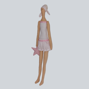 Υφασμάτινη διακοσμητική κούκλα με λευκό ροζ μαγιό - ύφασμα, διακοσμητικά - 2