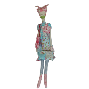 Υφασμάτινη διακοσμητική ψηλή κούκλα με μάσκα - ύφασμα, διακοσμητικά