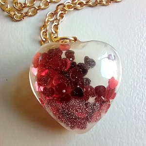 Μενταγιόν καρδιά floating με πολύχρωμα κρυσταλλάκια από υγρό γυαλί-Αντίγραφο - γυαλί, κοσμήματα, αγ. βαλεντίνου, δώρα για γυναίκες, μενταγιόν - 5