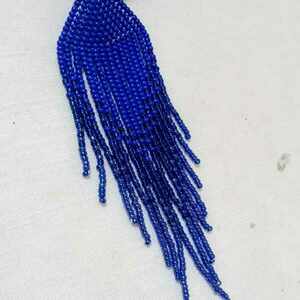 Μπλε εντυπωσιακά boho σκουλαρίκια - χάντρες, μακριά, ατσάλι, boho, μεγάλα - 4