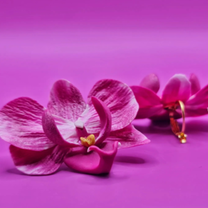Χειροποίητο κρεμαστό σκουλαρίκι Ορχιδέας | ατσάλι πολυμερικός πηλός λουλούδια floral ανοιξιάτικο μοναδικό φούξια - λουλούδι, ατσάλι, boho, νυφικά, μεγάλα