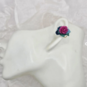 Χειροποίητο floral ear cuff σκουλαρίκι με λoυλουδια|ασήμι 925 ανοιξιάτικο πολυμερικός πηλός λουλούδια floral μοναδικό επιχρυσωμένο μπλε γαλάζιο φουξια ροζ μαύρο - επιχρυσωμένα, ασήμι 925, λουλούδι, μικρά, boho - 2
