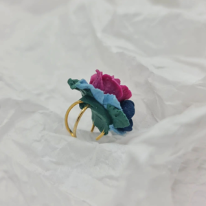 Χειροποίητο floral ear cuff σκουλαρίκι με λoυλουδια|ασήμι 925 ανοιξιάτικο πολυμερικός πηλός λουλούδια floral μοναδικό επιχρυσωμένο μπλε γαλάζιο φουξια ροζ μαύρο - επιχρυσωμένα, ασήμι 925, λουλούδι, μικρά, boho - 4