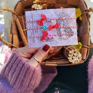 Παιδικό μαρτάκι με φιογκάκι, λουλουδάκι & περλίτσα - ύφασμα, κορδόνια, χάντρες, λουλούδι, φθηνά - 3