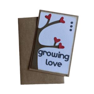 Χειροποίητη κάρτα με μήνυμα αγάπης Growing love (14 Χ 9 εκ) - καρδιά, χαρτί, αγ. βαλεντίνου, ευχετήριες κάρτες