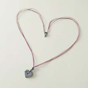 Μακρύ κολιέ "Hearts" - ασημί, ροζ - ημιπολύτιμες πέτρες, καρδιά, πηλός, μακριά, ατσάλι