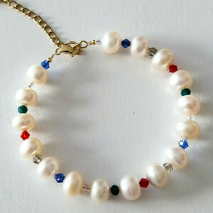 Βραχιόλι Pearls elegance- multi κρυσταλα και φυσικά μαργαριτάρια - ημιπολύτιμες πέτρες, μαργαριτάρι, ατσάλι, χεριού, αυξομειούμενα - 3