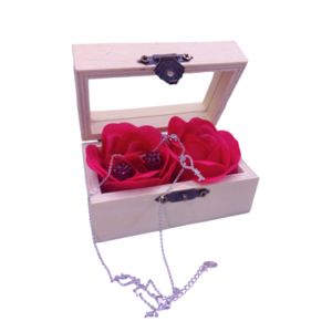 Κουτί με τριαντάφυλλα κολιέ και σκουλαρίκια - ξύλο, ατσάλι, ζιργκόν, σετ δώρου, σετ κοσμημάτων