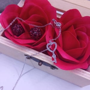 Κουτί με τριαντάφυλλα κολιέ και σκουλαρίκια - ξύλο, ατσάλι, ζιργκόν, σετ δώρου, σετ κοσμημάτων - 2