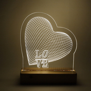 Φωτιστικό ρεύματος με ξύλινη βάση 22x24εκ., Τρισδιάστατη καρδιά “LOVE” - ξύλο, καρδιά, plexi glass, διακοσμητικά, ζευγάρια - 2
