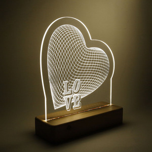 Φωτιστικό ρεύματος με ξύλινη βάση 22x24εκ., Τρισδιάστατη καρδιά “LOVE” - ξύλο, καρδιά, plexi glass, διακοσμητικά, ζευγάρια - 3