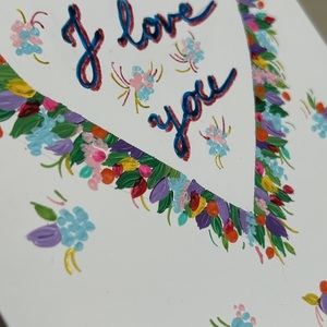 Κάρτα ζωγραφισμένη στο χέρι - καρδούλα με λουλούδια - ζωγραφισμένα στο χέρι, χαρτί, ευχετήριες κάρτες - 2