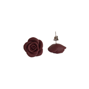 Καρφωτά σκουλαρίκια σκούρα τριαντάφυλλα - πηλός, λουλούδι, μικρά, ατσάλι - 5