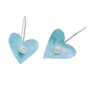 Σκουλαρίκια Καρδιές γαλάζιες με μαργαριτάρι στην μέση - αλπακάς, καρδιά, αγ. βαλεντίνου, φθηνά