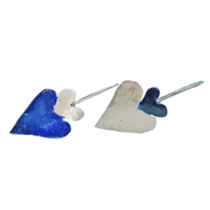 Σκουλαρίκια Διπλές Καρδιές Δίχρωμες σε Ασημί και Μπλε - αλπακάς, καρδιά, αγ. βαλεντίνου, φθηνά - 2
