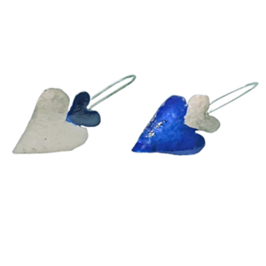 Σκουλαρίκια Διπλές Καρδιές Δίχρωμες σε Ασημί και Μπλε - αλπακάς, καρδιά, αγ. βαλεντίνου, φθηνά