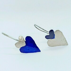 Σκουλαρίκια Διπλές Καρδιές Δίχρωμες σε Ασημί και Μπλε - αλπακάς, καρδιά, αγ. βαλεντίνου, φθηνά - 3