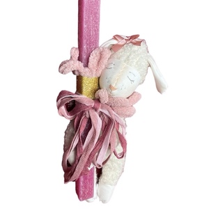 Πασχαλινή Λαμπάδα παλαιό-ροζ με λούτρινο προβατάκι - κορίτσι, λαμπάδες, για παιδιά, πρώτο Πάσχα, για μωρά - 4