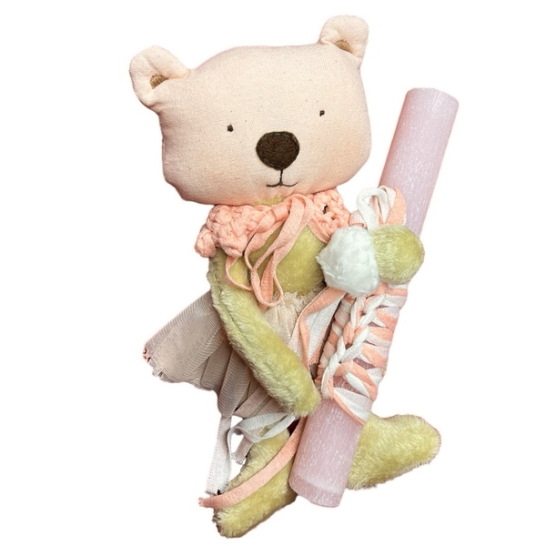 Λαμπάδα αρκουδάκι ροζ-παστέλ - κορίτσι, λαμπάδες, για παιδιά, για μωρά, παιχνιδολαμπάδες - 2