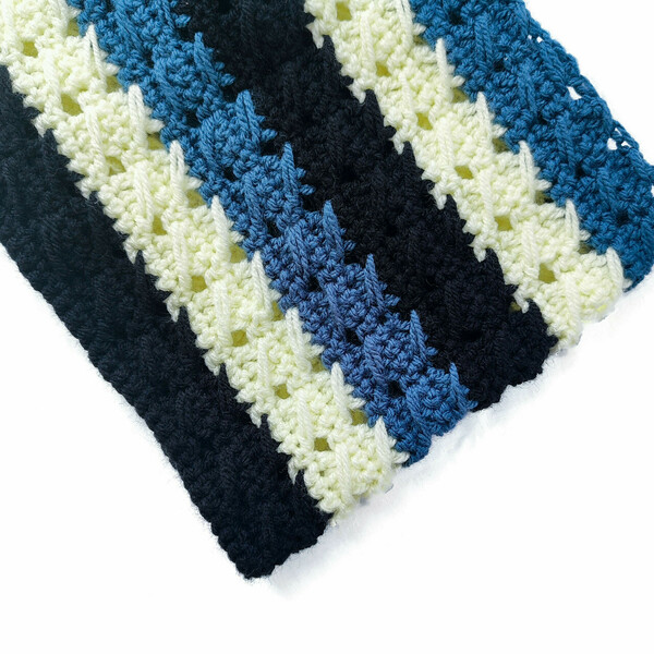 Πλεκτός Ριγέ Unisex Λαιμός Μπλε - Ζαχαρί - Μαύρο (Ακρυλικό | 20cm x 34cm) - ριγέ, ακρυλικό, λαιμοί, δώρα για γυναίκες - 3