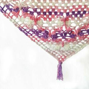 Γυναικείο Πλεκτό Σάλι Σχέδιο Πεταλούδα Ροζ-Λευκό-Λιλά (Ακρυλικό | 140cm x 70cm) - ακρυλικό, δώρα για γυναίκες - 4