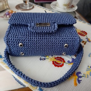 Blue : πλεκτή τσάντα ώμου clutch μικρή. Νήμα polyester διαστάσεις.5mm 20cm-15cm-7cm - νήμα, clutch, all day, πλεκτές τσάντες, μικρές - 3