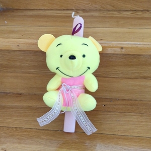 Χειροποίητη λαμπάδα αρωματική σχήμα οβάλ, με κίτρινο αρκουδάκι. - κορίτσι, λαμπάδες, λούτρινα, για παιδιά, για μωρά - 4