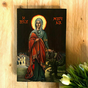 Αγία Μαρίνα η Μεγαλομάρτυς Χειροποίητη Εικόνα Σε Ξύλο 15x23cm - πίνακες & κάδρα, πίνακες ζωγραφικής, εικόνες αγίων - 2