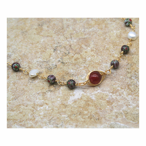 Κολιέ PERLE & MURANO - ημιπολύτιμες πέτρες, μαργαριτάρι, χρυσό, χάντρες, λουλούδι - 4