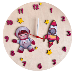 Ξύλινο παιδικό ρολόι τοίχου "Διάστημα" - χειροποίητα, διάστημα, ξύλινα διακοσμητικά, δωμάτιο παιδιών