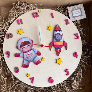 Ξύλινο παιδικό ρολόι τοίχου "Διάστημα" - χειροποίητα, διάστημα, ξύλινα διακοσμητικά, δωμάτιο παιδιών - 4