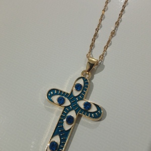 Boho ατσάλινος σταυρός με μπλε κ λευκό σμάλτο!! - σταυρός, κοντά, ατσάλι, boho