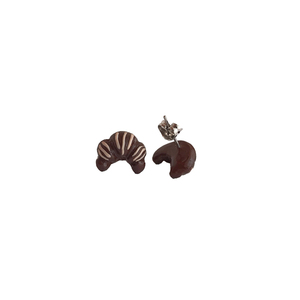 Σκουλαρίκια σοκολατένια κρουασάν - πηλός, μικρά, ατσάλι - 2