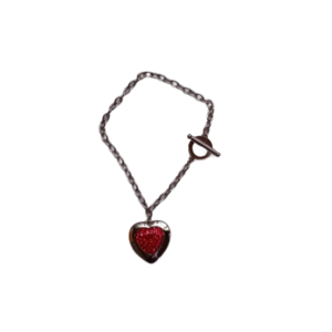 Βραχιόλι ατσάλι κόκκινη καρδιά μήκος 22 cm - καρδιά, swarovski, ατσάλι, σταθερά, χεριού