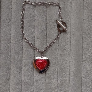 Βραχιόλι ατσάλι κόκκινη καρδιά μήκος 22 cm - καρδιά, swarovski, ατσάλι, σταθερά, χεριού - 2