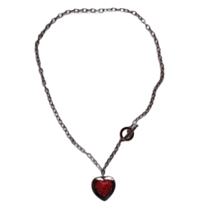 Κολιέ ατσάλι με κόκκινη καρδιά μήκος 45 cm - καρδιά, swarovski, κοντά, ατσάλι