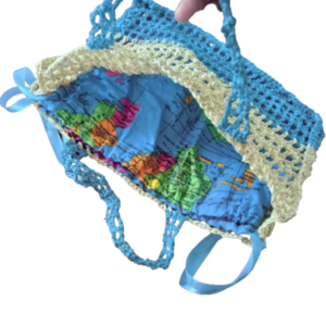 Ψάθινη δίχρωμη πλεκτή τσάντα με εσωτερικό υφασμάτινο πουγκί (32x22x7) - ψάθα, all day, χειρός, tote - 5