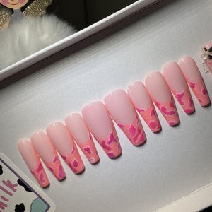 RTS Press On Nails - MOO in Pink Size large Long Coffin - 3