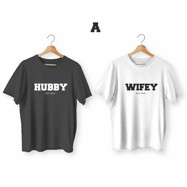 SET 2 T-Shirt / HUBBY - WIFEY / Custom tshirt - δώρα