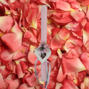 Χειροποίητη λαμπάδα αρωματική σχήμα οβάλ με λουλούδια και ξύλινη καρδιά . - κορίτσι, λουλούδια, λαμπάδες, για ενήλικες, για εφήβους - 5