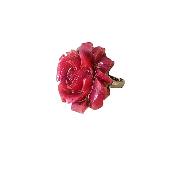Δαχτυλίδι τριαντάφυλλο από υγρό γυαλί. - μπρούντζος, μεγάλα, δώρα γενεθλίων, αυξομειούμενα, δώρα για γυναίκες
