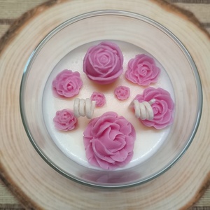 Αρωματικό κερί σόγιας με τριανταφυλλάκια σε ποτήρι 220gr - δώρο, τριαντάφυλλο, αρωματικά κεριά, διακοσμητικά, κερί σόγιας - 4