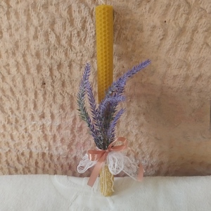 Λαμπάδα από μελισσοκέρι με λεβάντα 30 cm - γυναικεία, λουλούδια, λαμπάδες - 2