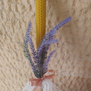 Λαμπάδα από μελισσοκέρι με λεβάντα 30 cm - γυναικεία, λουλούδια, λαμπάδες - 4