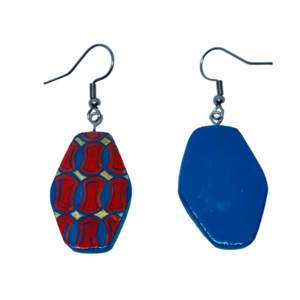 “Blue, Red & Gold Combo” Earrings - Χειροποίητα σκουλαρίκια από πηλό ζωγραφισμένα στο χέρι (2,5 εκ. μήκος, ανοξείδωτο υποαλλεργικό ατσάλι, πηλός, μακρόστενα) - πηλός, μικρά, γάντζος - 3